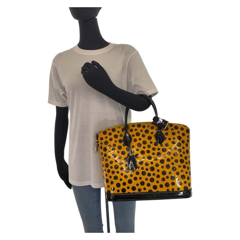 Louis Vuitton Monogram Vernis Lockit MM Yayoi Kusama Gold Patent Leather Handbag