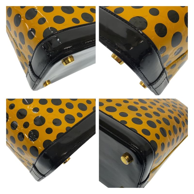 Louis Vuitton Monogram Vernis Lockit MM Yayoi Kusama Gold Patent Leather Handbag