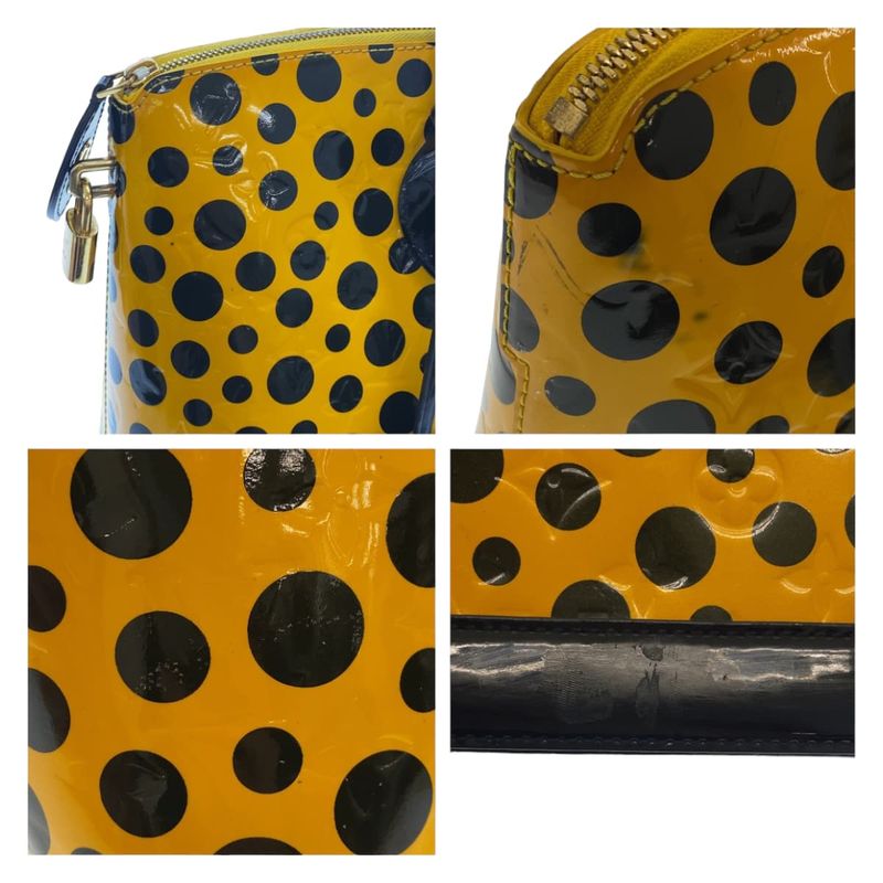 Louis Vuitton Monogram Vernis Lockit MM Yayoi Kusama Gold Patent Leather Handbag