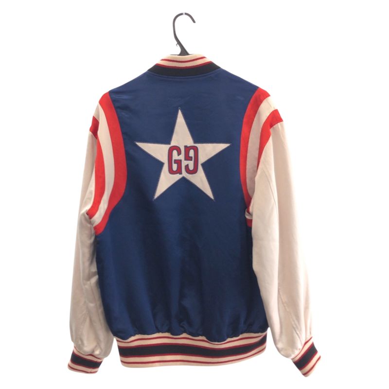 Gucci GG 44 Navy White Red Acetate Rayon Polyester Zabzr Stadium Jumper Sweater