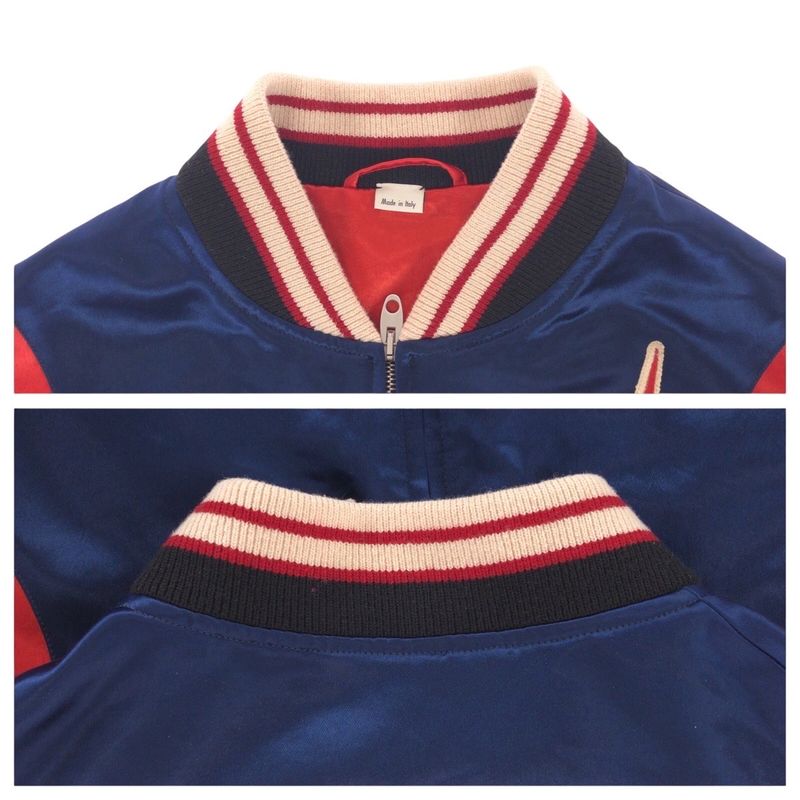 Gucci GG 44 Navy White Red Acetate Rayon Polyester Zabzr Stadium Jumper Sweater
