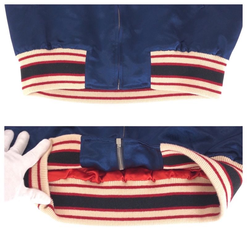 Gucci GG 44 Navy White Red Acetate Rayon Polyester Zabzr Stadium Jumper Sweater
