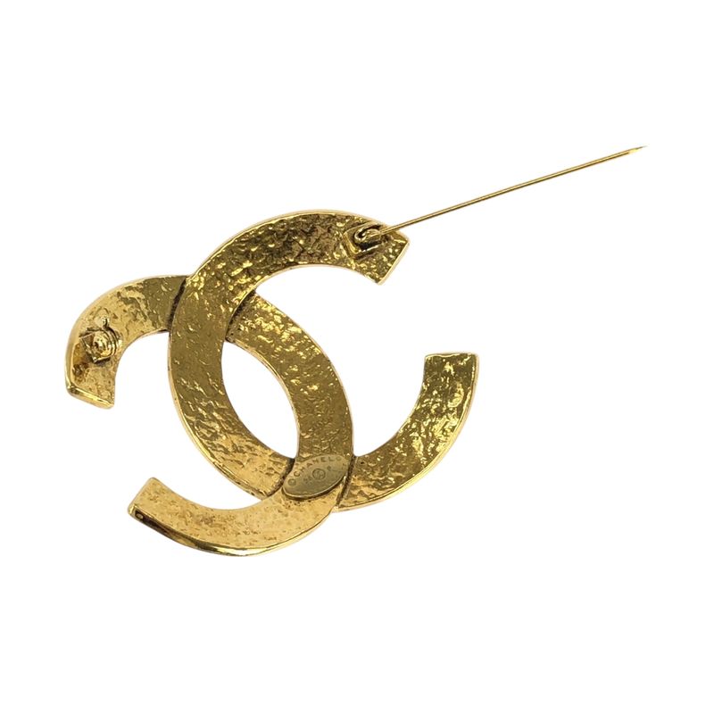 Chanel Vintage Big CC Logo Gold Plated Brooch 94