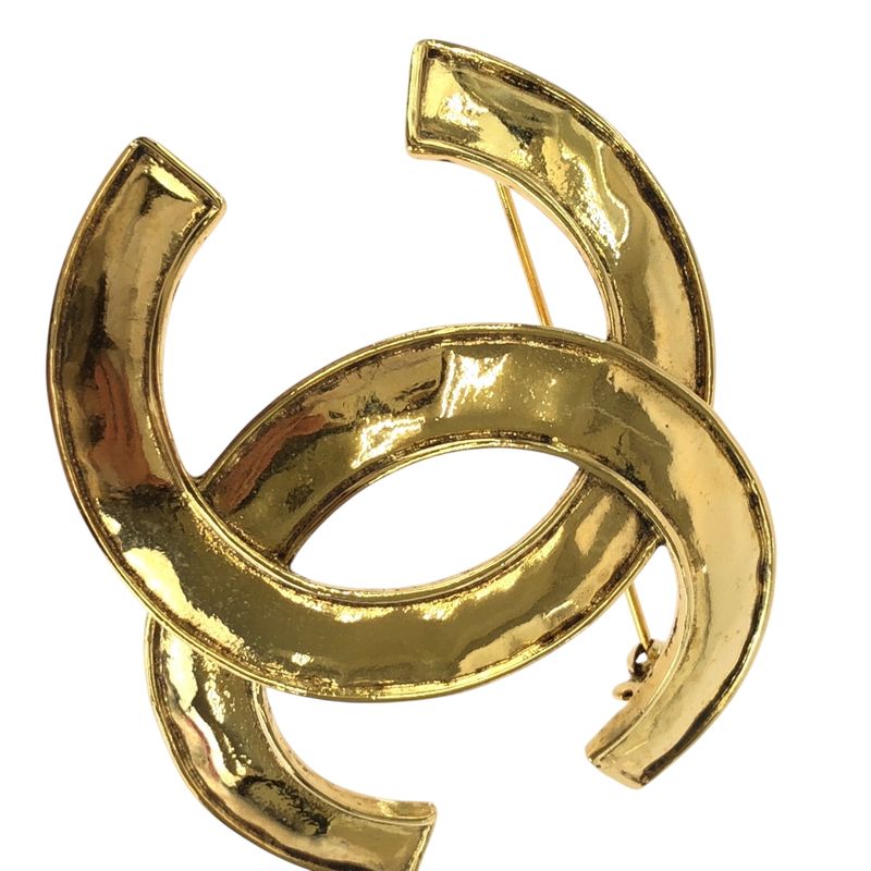 Chanel Vintage Big CC Logo Gold Plated Brooch 94