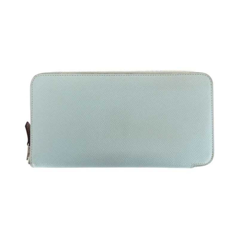 Hermes Azap Silk in Long Light Blue Silver Veau Wallet