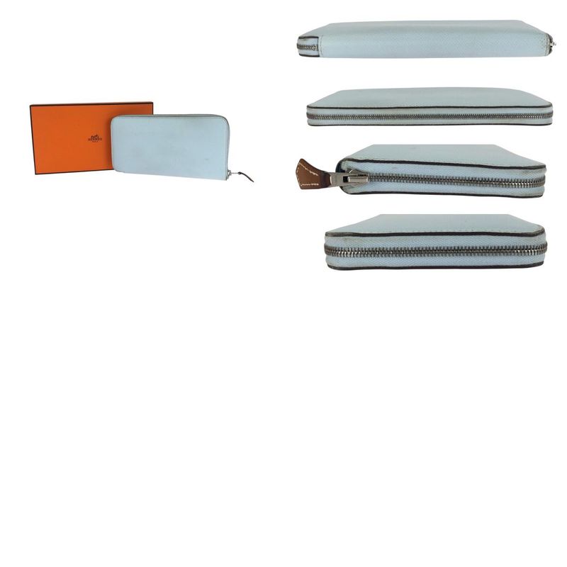 Hermes Azap Silk in Long Light Blue Silver Veau Wallet