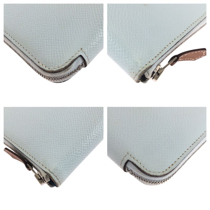 Hermes Azap Silk in Long Light Blue Silver Veau Wallet