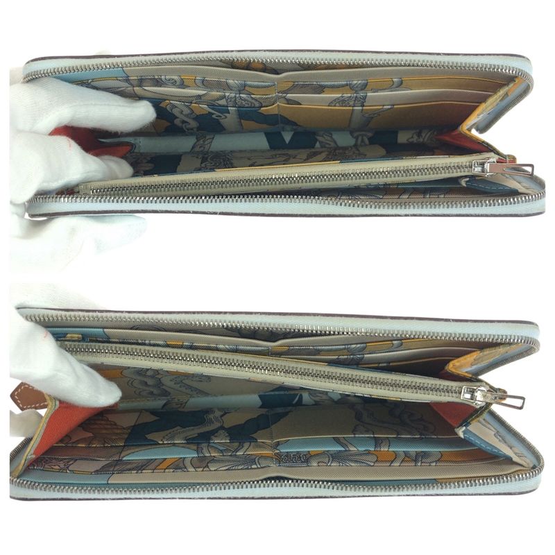 Hermes Azap Silk in Long Light Blue Silver Veau Wallet
