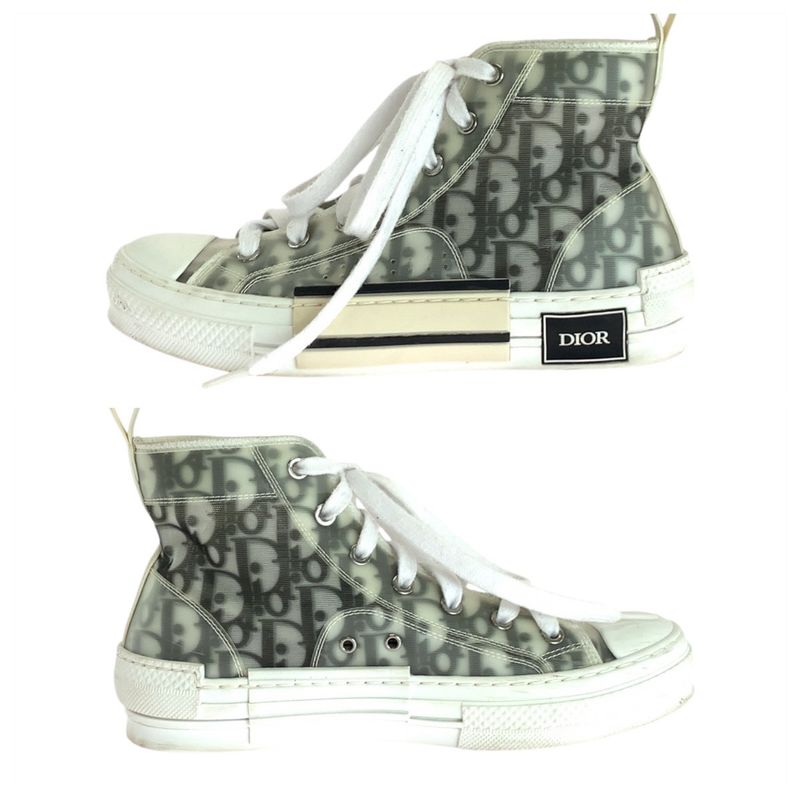 Dior Oblique White Black Fabric Rubber Sneakers High Cut