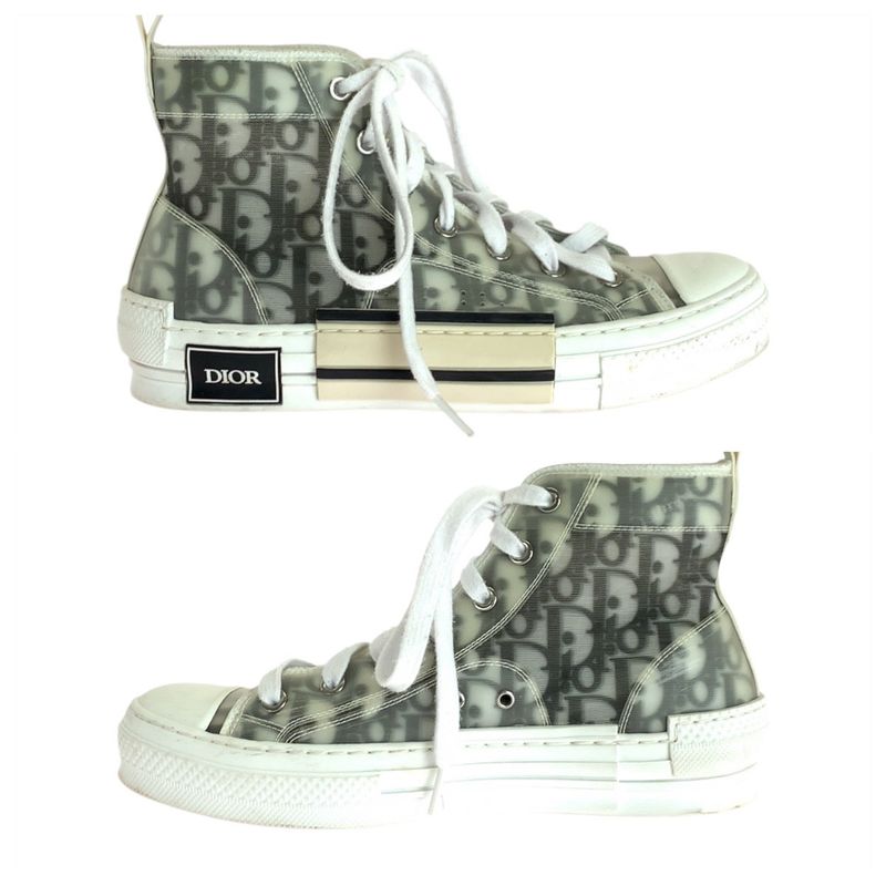 Dior Oblique White Black Fabric Rubber Sneakers High Cut
