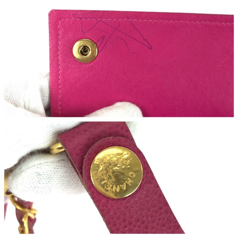 Chanel Vintage Pink Gold Caviar Leather Wallet Chain