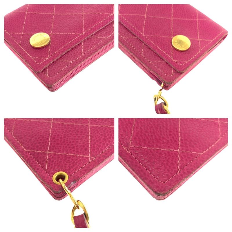 Chanel Vintage Pink Gold Caviar Leather Wallet Chain