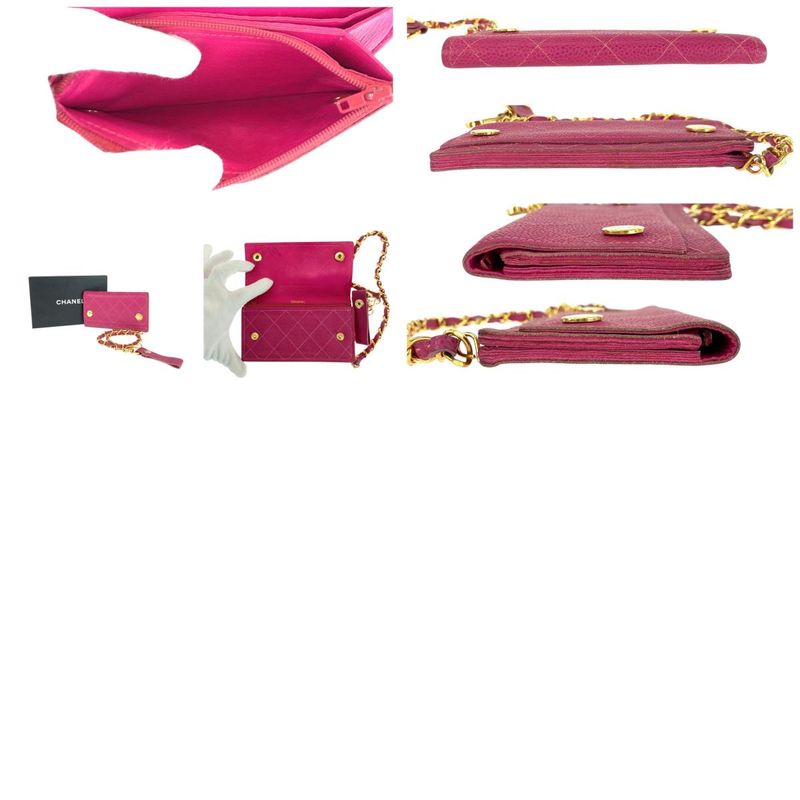 Chanel Vintage Pink Gold Caviar Leather Wallet Chain