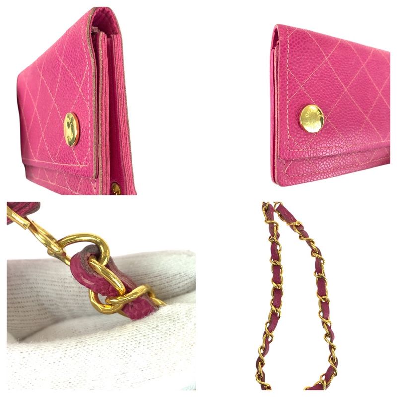 Chanel Vintage Pink Gold Caviar Leather Wallet Chain