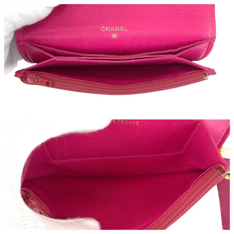 Chanel Vintage Pink Gold Caviar Leather Wallet Chain