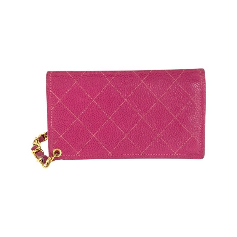 Chanel Vintage Pink Gold Caviar Leather Wallet Chain