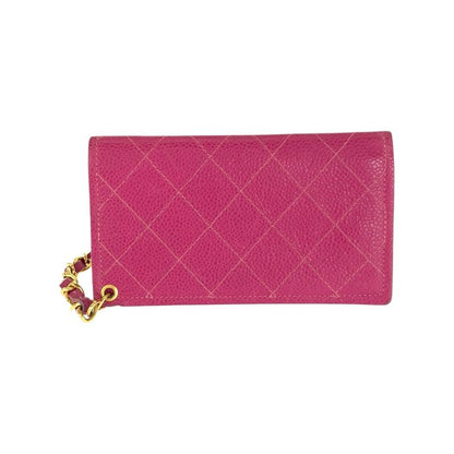Chanel Vintage Pink Gold Caviar Leather Wallet Chain