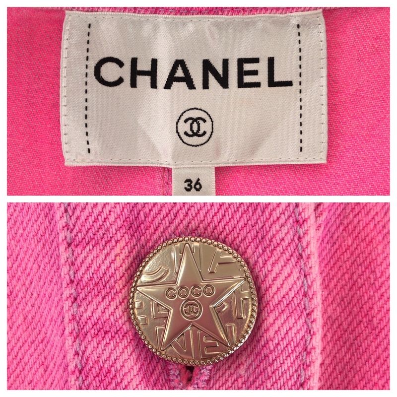 Chanel CC Logo 36 Pink Gold Cotton Denim Jacket