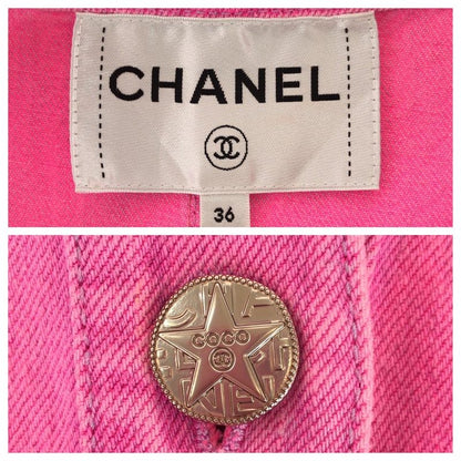 Chanel CC Logo 36 Pink Gold Cotton Denim Jacket