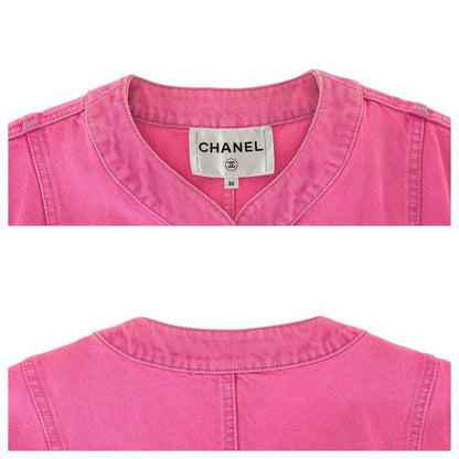 Chanel CC Logo 36 Pink Gold Cotton Denim Jacket