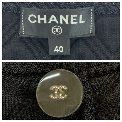 Chanel CC Logo 40 Black Silk Polyester Collarless Jacket
