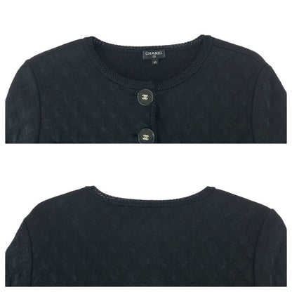Chanel CC Logo 40 Black Silk Polyester Collarless Jacket