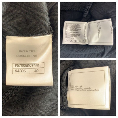 Chanel CC Logo 40 Black Silk Polyester Collarless Jacket
