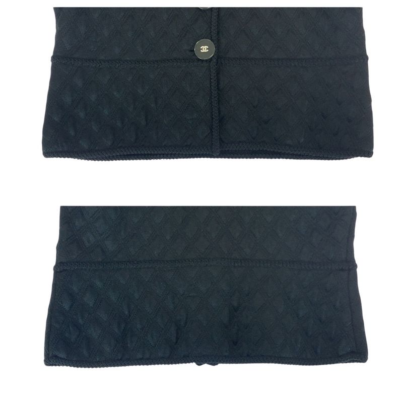 Chanel CC Logo 40 Black Silk Polyester Collarless Jacket