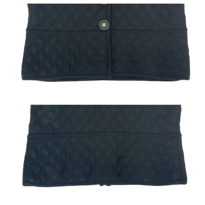 Chanel CC Logo 40 Black Silk Polyester Collarless Jacket