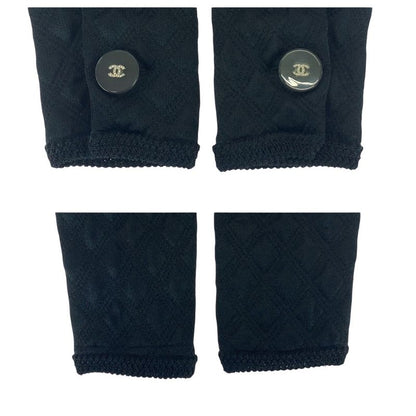 Chanel CC Logo 40 Black Silk Polyester Collarless Jacket