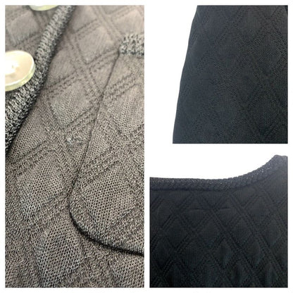 Chanel CC Logo 40 Black Silk Polyester Collarless Jacket