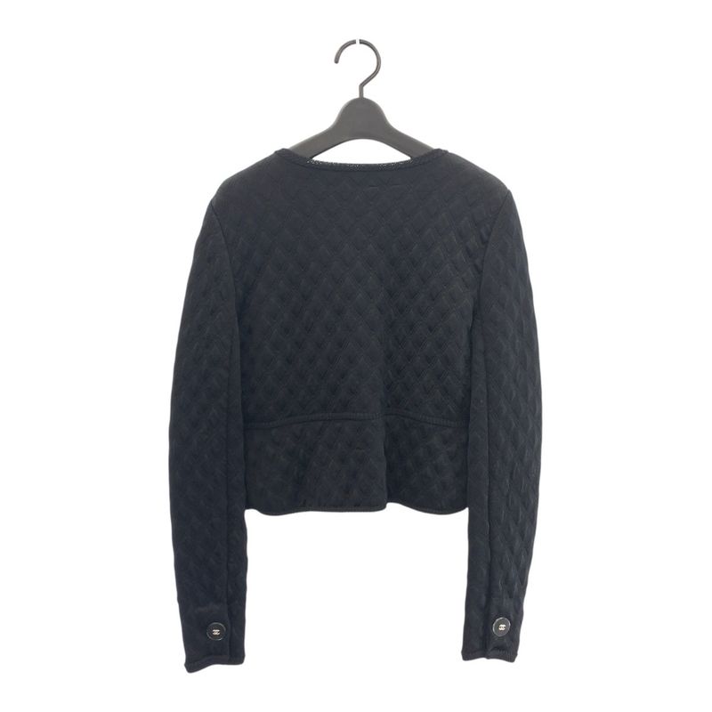 Chanel CC Logo 40 Black Silk Polyester Collarless Jacket