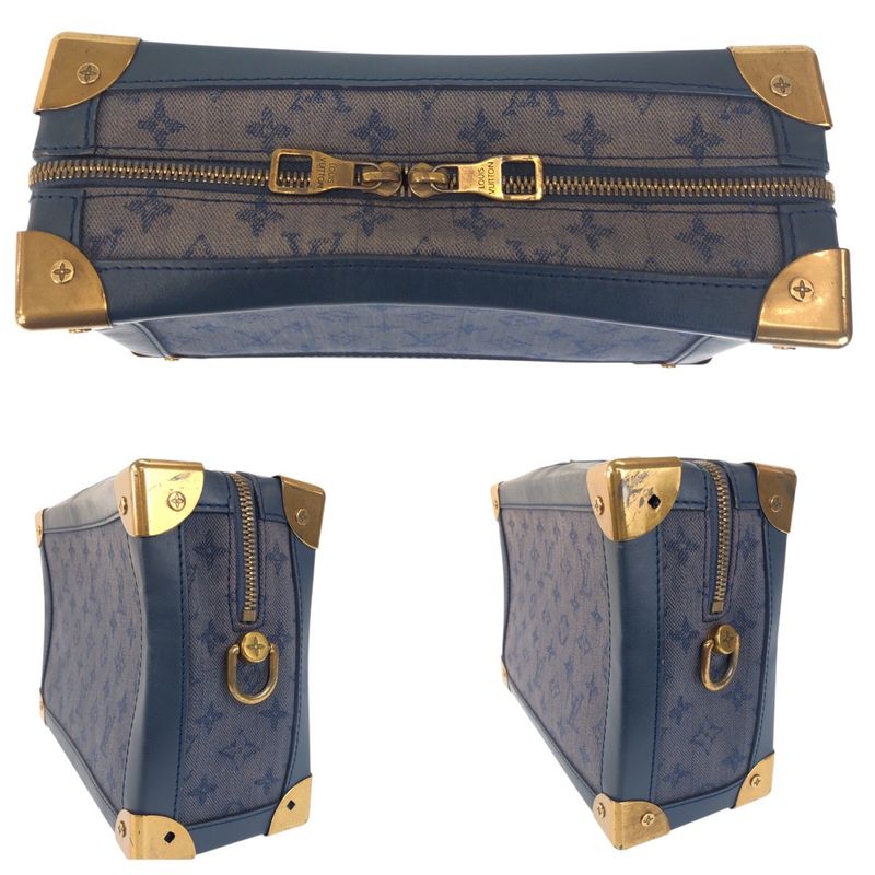 Louis Vuitton Monogram Denim Soft Trunk Navy Gold Canvas Shoulder Bag