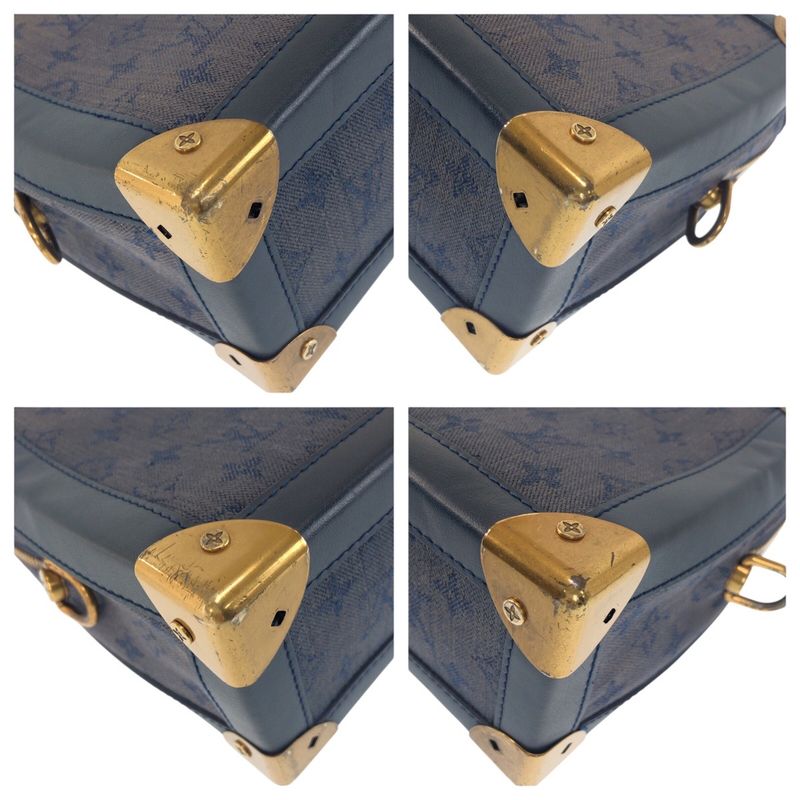 Louis Vuitton Monogram Denim Soft Trunk Navy Gold Canvas Shoulder Bag