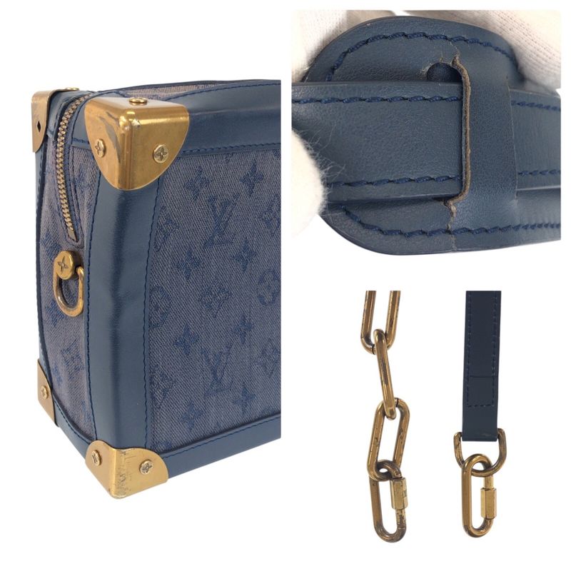 Louis Vuitton Monogram Denim Soft Trunk Navy Gold Canvas Shoulder Bag