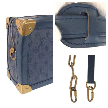 Louis Vuitton Monogram Denim Soft Trunk Navy Gold Canvas Shoulder Bag
