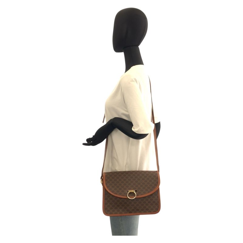Celine Vintage Macadam Brown Gold Leather Shoulder Bag Pochette