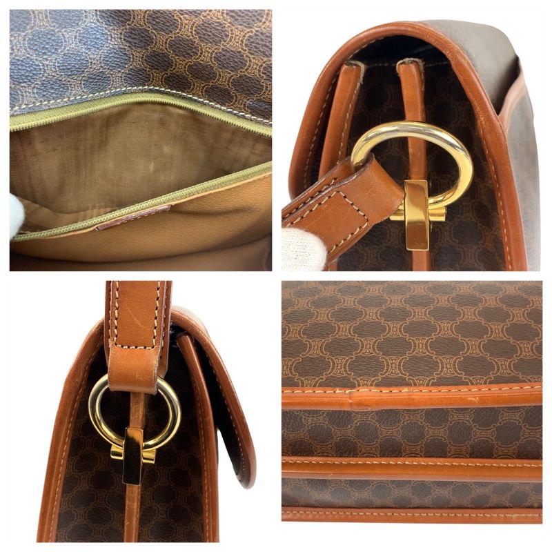 Celine Vintage Macadam Brown Gold Leather Shoulder Bag Pochette