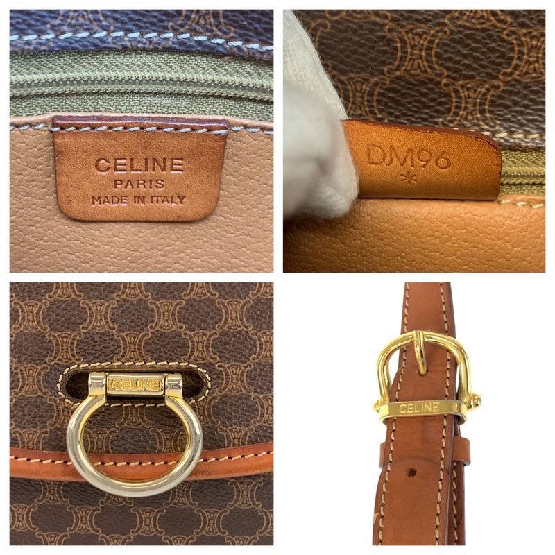 Celine Vintage Macadam Brown Gold Leather Shoulder Bag Pochette