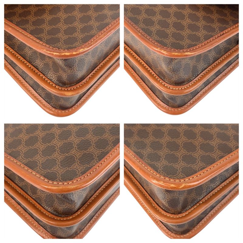 Celine Vintage Macadam Brown Gold Leather Shoulder Bag Pochette