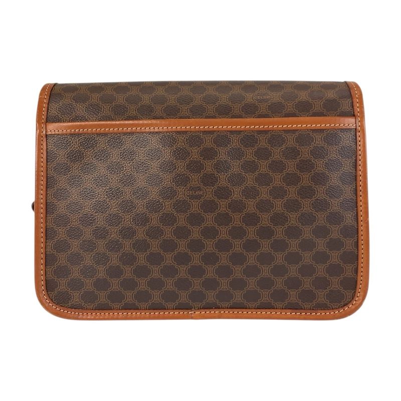 Celine Vintage Macadam Brown Gold Leather Shoulder Bag Pochette