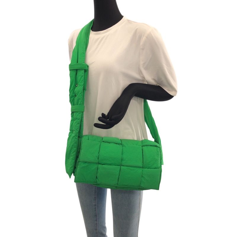 Bottega Veneta Padded Tech Cassette Green Silver Nylon Shoulder Bag