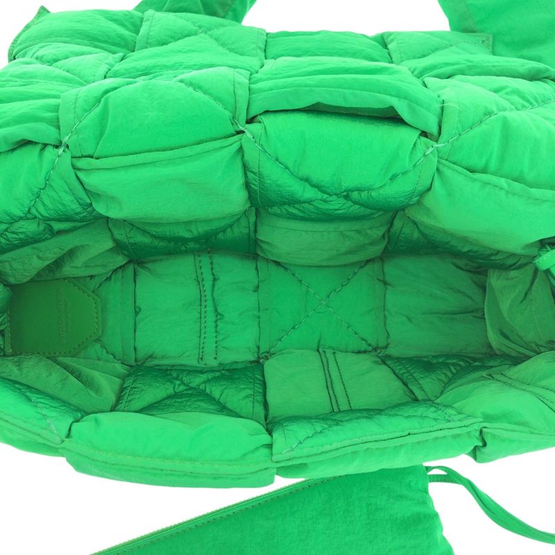 Bottega Veneta Padded Tech Cassette Green Silver Nylon Shoulder Bag