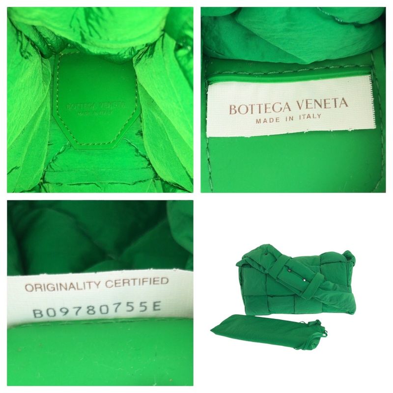Bottega Veneta Padded Tech Cassette Green Silver Nylon Shoulder Bag