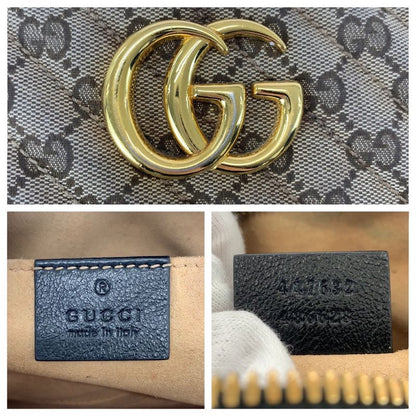 Gucci GG Marmont Brown Black Gold Canvas Leather Shoulder Bag Pochette