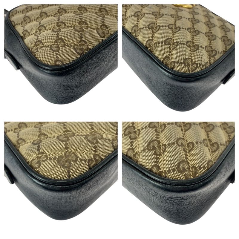 Gucci GG Marmont Brown Black Gold Canvas Leather Shoulder Bag Pochette