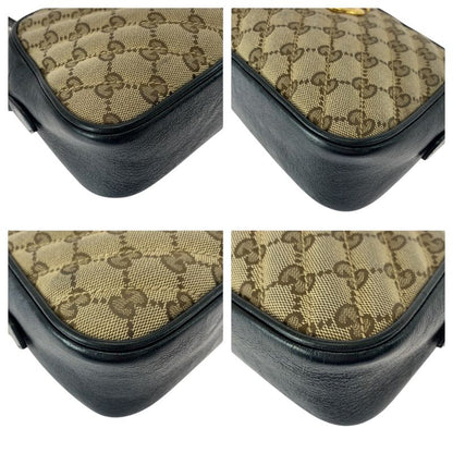 Gucci GG Marmont Brown Black Gold Canvas Leather Shoulder Bag Pochette