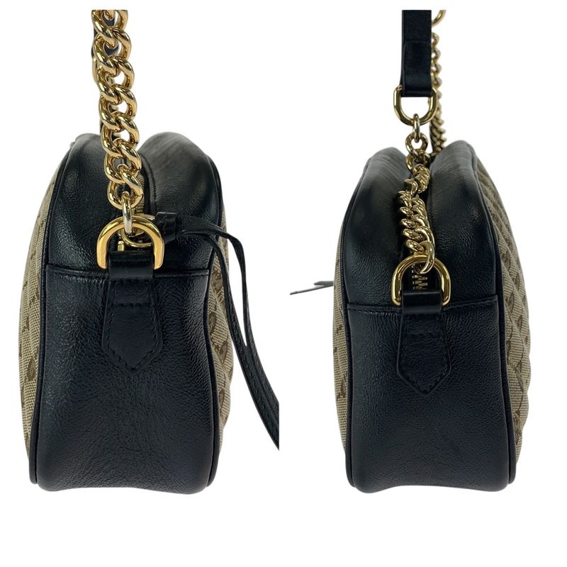 Gucci GG Marmont Brown Black Gold Canvas Leather Shoulder Bag Pochette