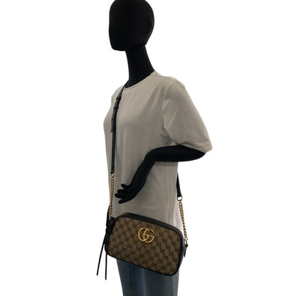Gucci GG Marmont Brown Black Gold Canvas Leather Shoulder Bag Pochette