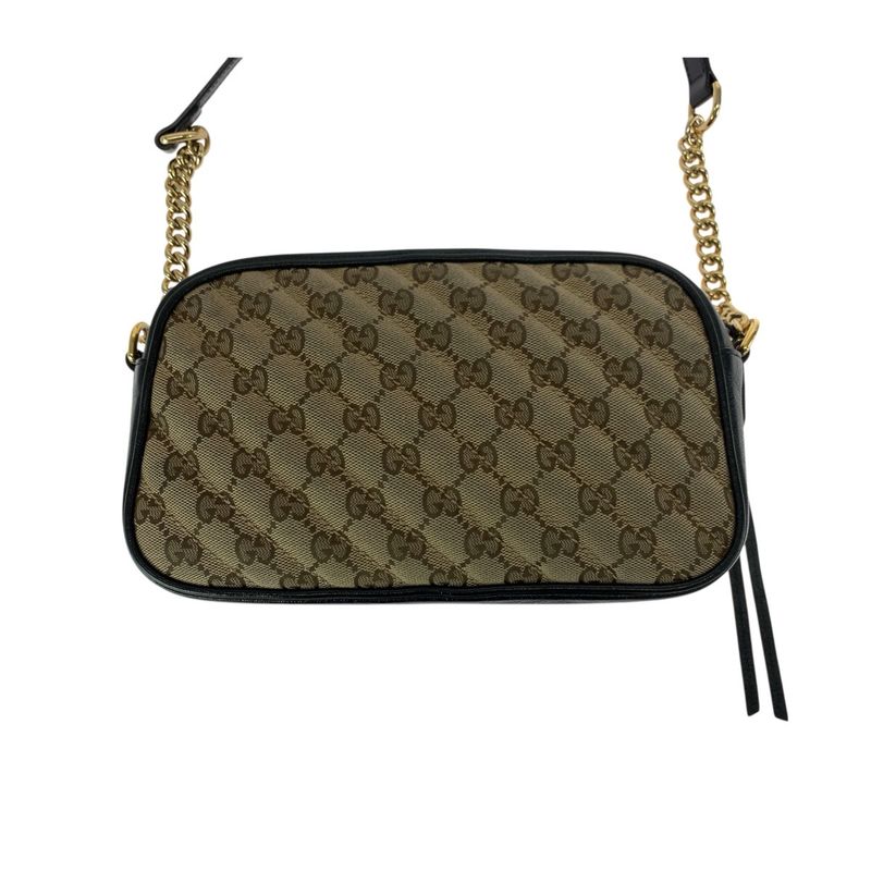 Gucci GG Marmont Brown Black Gold Canvas Leather Shoulder Bag Pochette